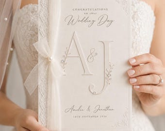 Personalized 3D Lace Wedding Card for Couple – Elegant Keepsake Floral Lace Wedding Card with Initials