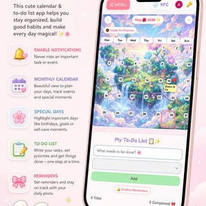 Kawaii Digital Planner App For Android  – Calendar, Journal, Notes, Flashcards (Digital Download)