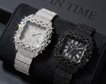 Reloj Thorns Crown – Reloj de pulsera con cristales incrustados, accesorio gótico de hip hop