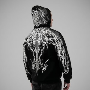 Dark Aesthetic Hoodie Men Luminous Graphic Print Goth Y2K Streetwear Unisex