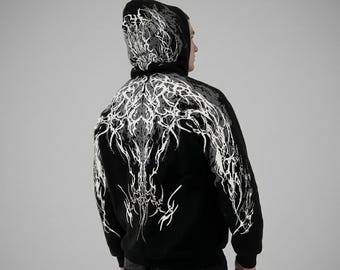 Dark Aesthetic Hoodie Men Luminous Graphic Print Goth Y2K Streetwear Unisex