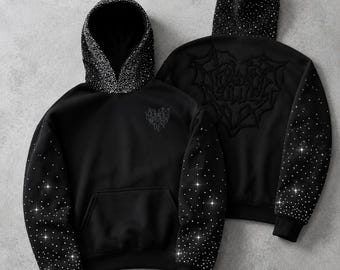 Sudadera con capucha de diamantes de imitación para hombre, estética oscura, con cristales y estrellas, cremallera, extragrande, estilo Y2K.