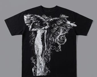 2000-tals Dark Angel Graphic T-shirt Unisex Goth Oversized Mörk Estetisk Streetwear