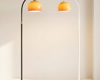 Modern Sunset Projector Floor Lamp, Dimmable LED Arc Standing Light, Tall Fishing Style Fixture, Living Room Bedroom Aesthetic