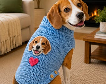 Pacchetto di modelli per maglioncino all'uncinetto per cani, con applicazioni personalizzabili, taglie S-XL (download PDF)