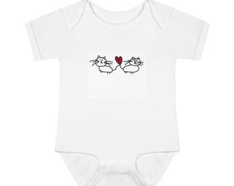 Hand-Drawn Cats Holding Heart Bodysuit | Infant Bodysuit