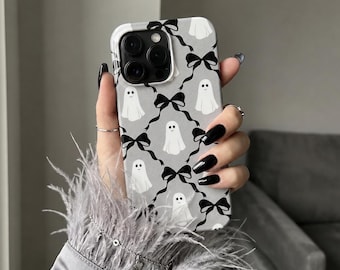 Ghost Bow iPhone Case, Vintage Halloween Print, MagSafe Compatible