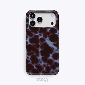 Blueberry Ember iPhone Case | Blue and Burgundy Tough Abstract Case for iPhone 18 17 16 15 Pro Max