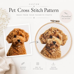 Custom Pet Cross Stitch Pattern from Your Photo | Personalized Dog or Cat Portrait PDF | Modern Pet Memorial Keepsake | Digital Download