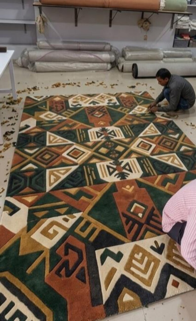 Hand Tufted Wool Rug | Southwestern Geometric Area Rug - Etsy
