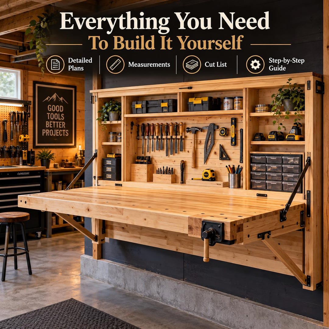 Work Table Wall Guide Rails Murphy_workbench_plans, Wall Mounted Folding Work Table Blueprint, DIY ...