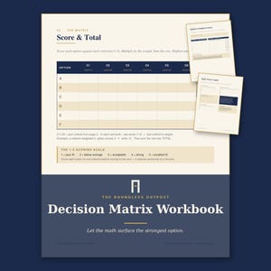 Entscheidung Matrix Workbook Printable | Gewichtete Scoring-PDF-Vorlage | Vergleichen Sie Optionen Objektiv Letter A4 Download