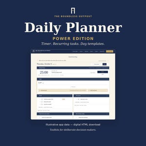 Daily Planner Power Edition — Pomodoro Timer, Recurring Tasks and Day Templates, HTML App