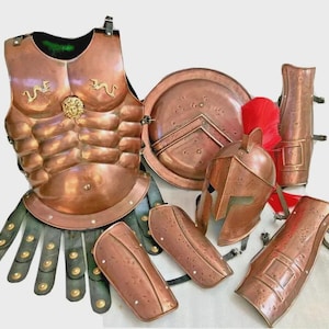 Spartan King Armor Set, 300 Movie Wearable Halloween Costume, Movie Replica Muscle Jacket, Arm Leg Guards Shield Gift for Cosplayer