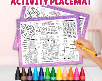 Editable Gabby Doll House Activity Placemat, Dollhouse Activity Sheet, Gabby Cat Birthday Activity Party Favor, Gabby's Coloring Page, Canva