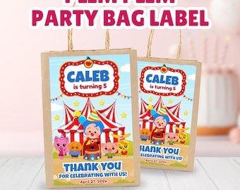 Editable Plim Plim Circus Party Favor Bag, Plim Clown Printable Favor Bag label, Circus Clown Birthday Gift Bag Label: Canva Template