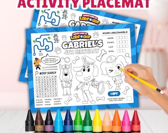 Editable Police Sheriff Labrador Activity Placemat Sheet, Personalized Police Dog Party Activity Sheet, Dog Coloring Page, Birthday Favors