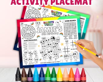 Editable Dandy Activity Placemat Sheet, Personalize Robl0x Boy Coloring Sheet, Bl0x Girl Coloring Page, Kids Birthday Favors, Canva Template