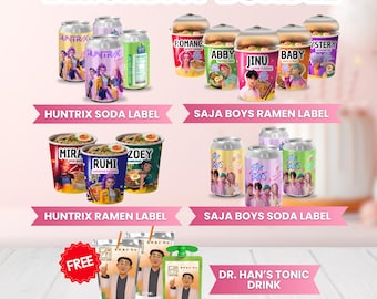 Kpop Demon Hunter Party Bundle: Demon Hunters Cup Noodles Ramen Label, Saja Boys Soda Pop Can Label, Dr. Han's Tonic Drink, Party Printables