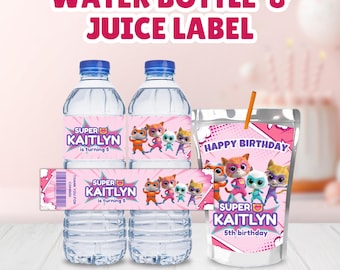 Editable Super Kitties Birthday Party Labels: Caprisun and Water Bottle Labels, SuperKitties Party Treats, Super Hero Kitties Party Decors
