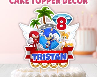 Adorno editable para pastel de cumpleaños de Sonic, adorno personalizado para pastel de Sonic, adorno imprimible para pastel de Sonic the Hedgehog, decoración para pastel de Blue Speed Hero, digital