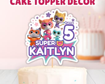 Super Kitties Birthday Cake Topper, Editable Super Hero Kitties Cake Topper, Printable Kids Birthday Cake Topper, SuperKitties Topper, Canva