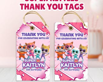 Editable Super Kitties Thank You Tags, Super Hero Kitties Gift Tags, Kitties Favor Tag, SuperKitties Labels, Kitties Party Printables, Canva