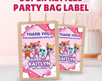 Editable Super Kitties Party Bag Label, Super Hero Kitties Gift Bag Labels, Thank You Bag Label, SuperKitties Party Decorations, Kids Party