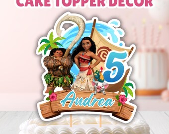 Personalized Moana Cake Topper, Editable Moana 2 Ocean Cake Topper, Moana Printable Birthday Cake Top Decor, Tropical Birthday Party Decor