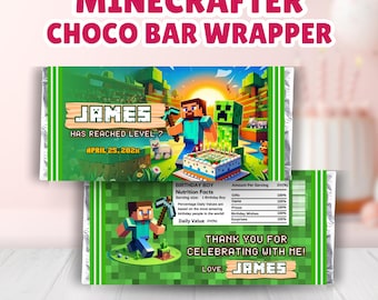 Mine crafter Chocolate Bar Wrapper Printable, Mine crafter Chocolate Wrapper Template, Candy Wrappers, Editable template, Digital Download