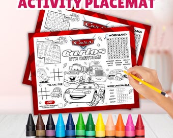 Editable Lightning Mcqueen Activity Placemat, Fast One Coloring Sheet, Need 4 Speed Coloring Page, The Cars Radiator Spring Birthday Favors