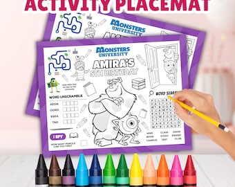 Monsters Inc. Activity Placemat Sheet, Editable Monsters Inc. University Coloring Sheet, Monsters Coloring Activities, Monsters Printables