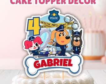 Editable Police Sheriff Labrador Birthday Cake Topper, Printable Police Labrador Cake Topper Decor: Canva Digital Template, Kids Party Favor