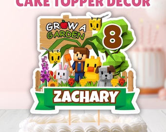 Adorno editable para pastel "Cultiva un jardín", adorno para pastel de cumpleaños "Cultiva un jardín" de Blox, adorno para pastel de fiesta "Cultiva un jardín": plantilla digital de Canva