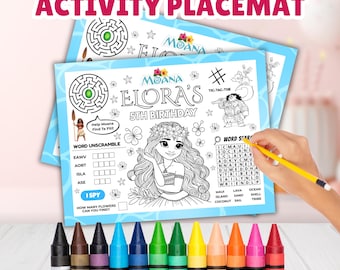 Editable Moana Activity Placemat Sheet, Moana Coloring Sheet Placemat, Moana Printable Birthday Color Page, Kids Party Favors, Canva Digital