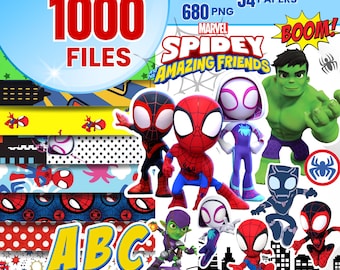 Lot Spidey PNG SVG, Clipart Spidey, Spidey et ses incroyables amis papiers numériques, Alphabet Spidey, anniversaire de super héros, chemise Spidey PNG