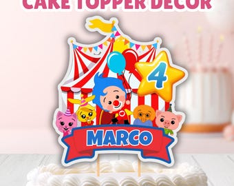 Editable Plim Plim Circus Cake Topper, Carnival Plim Plim Printable Birthday Cake Topper: Canva Digital Template, Kids Birthday Decors