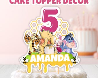 Printable Winnie the Pooh Cake Topper, Classic Pooh Bear and Friend Party Printable, Pooh Birthday Cake Topper Decor: Canva Digital Template