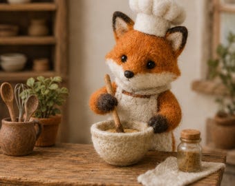 Volpe in feltro ad ago fatta a mano con ombrello, graziosa statuetta di animale del bosco, miniatura di volpe decorativa, personaggio della foresta per giorni di pioggia, regalo per gli amanti delle volpi