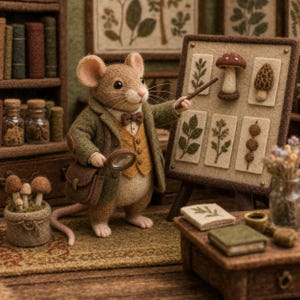 Handmade Needle Felt Mouse Professor, Woodland Scholar Mouse, Miniature Felt Animal Figurine, Cottagecore Desk Decor, Gift for Nature Lovers