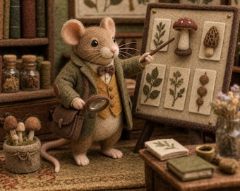 Handmade Needle Felt Mouse Professor, Woodland Scholar Mouse, Miniature Felt Animal Figurine, Cottagecore Desk Decor, Gift for Nature Lovers