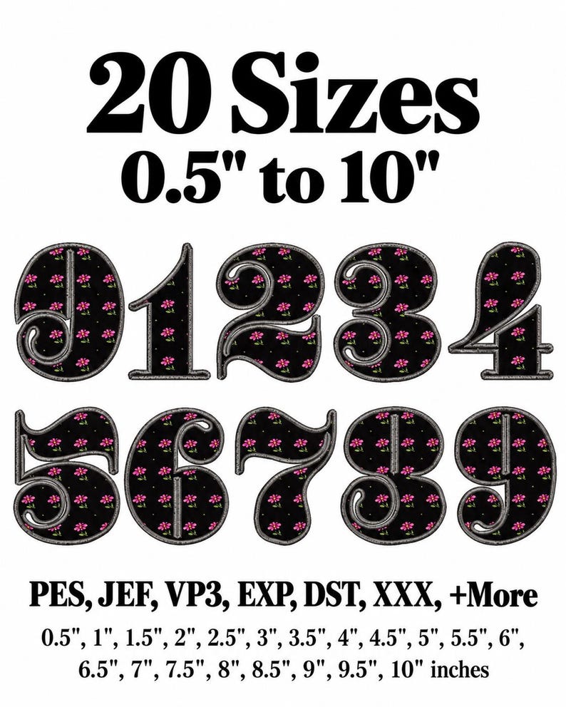 Number Design Pink 10 Decorative Number Applique Embroidery Designs, Bold Machine ...