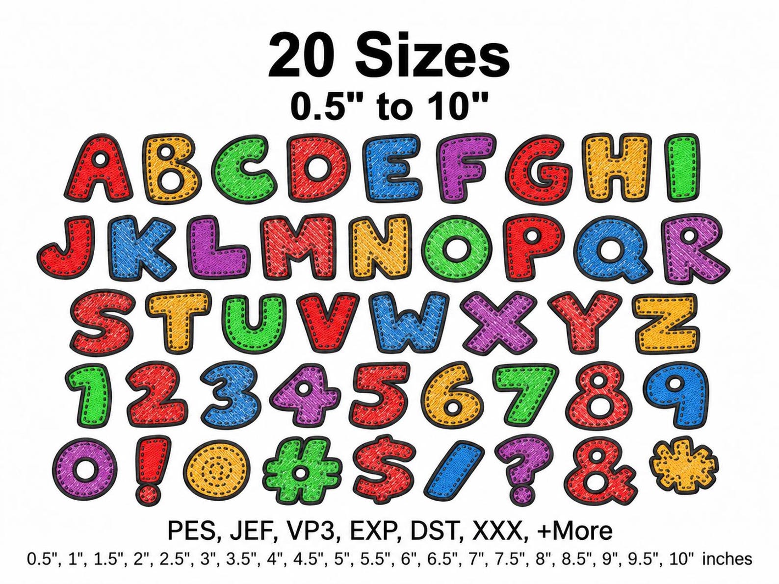 Colorful Numbers Abc 45 Colorful Satin Fill Alphabet Number and Symbol Embroidery Designs ...
