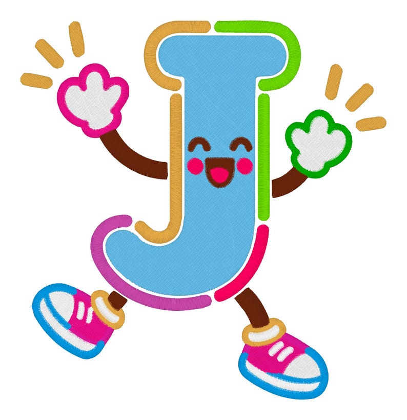 Cheering Letter J With Raised Arms Outline Embroidery, Machine ...