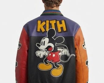 Custom Cartoon Character Varsity Jacket, Unisex Leather Bomber, Retro Animated Streetwear