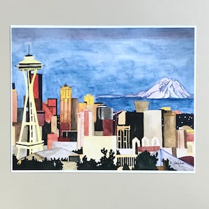 Seattle Skyline Watercolor Print: Urban Landscape Art (8x10)