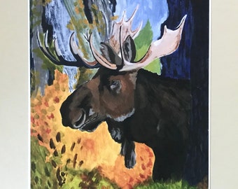 Hide and Seek| The Elusive Moose| Acrylic Moose Painting| Moose Artwork| Moose in the Woods| Moose Print| A Moose in Fall| Montana Moose