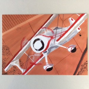 Biplane| Flying Art| Biplane Art| Biplane Painting| Red and White Biplane| Father&#39;s Day| Pilots| 8x10 Print