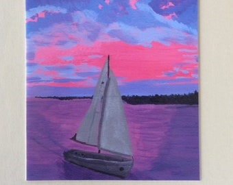 Sailboat| Boat Art| Sailboat Art| Sailboat Painting| Sunset Painting| Ocean Painting| Nautical Art|  8x10 Print