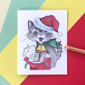 Christmas Kitten Card| Wishing You Christmas Joy| Gift Wrapping Cards| Christmas Cat Cards| Santa Cat Cards| Vintage Cat Christmas Cards